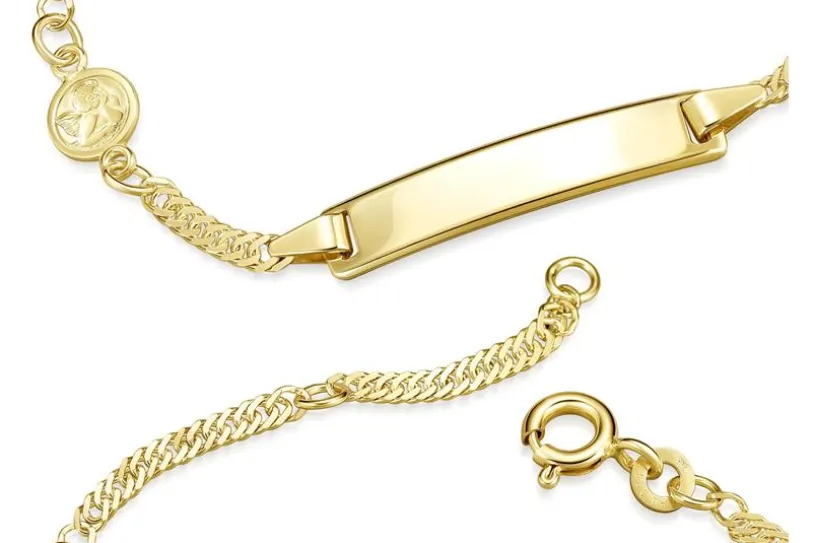 Kinder-Gravurarmband mit Schutzengelanhänger Singapur - 333 Gold