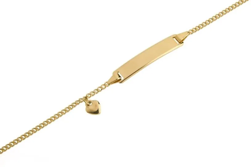 Kinder-Gravurarmband  Panzer 1,8mm mit Herzanhänger - 333 Gold