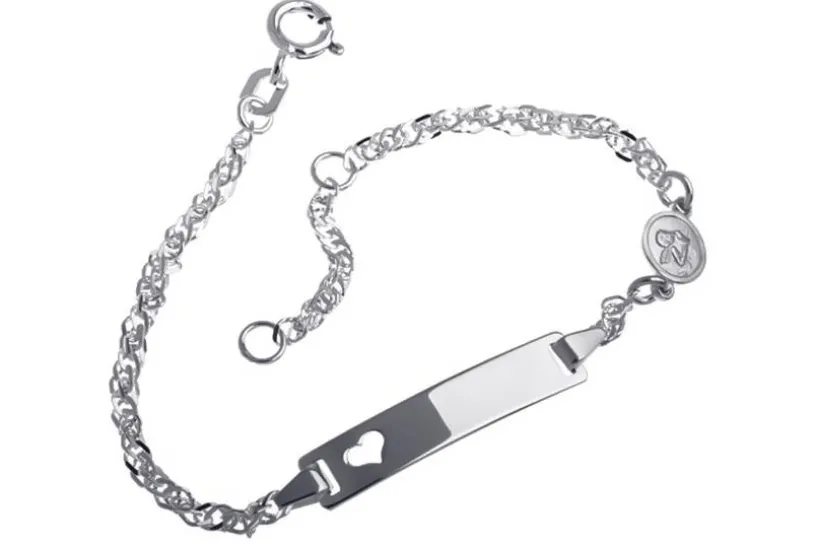Kinder-Gravurarmband Singapur Herz mit Engel I - 925 Silber mit ausgestanztem Herz