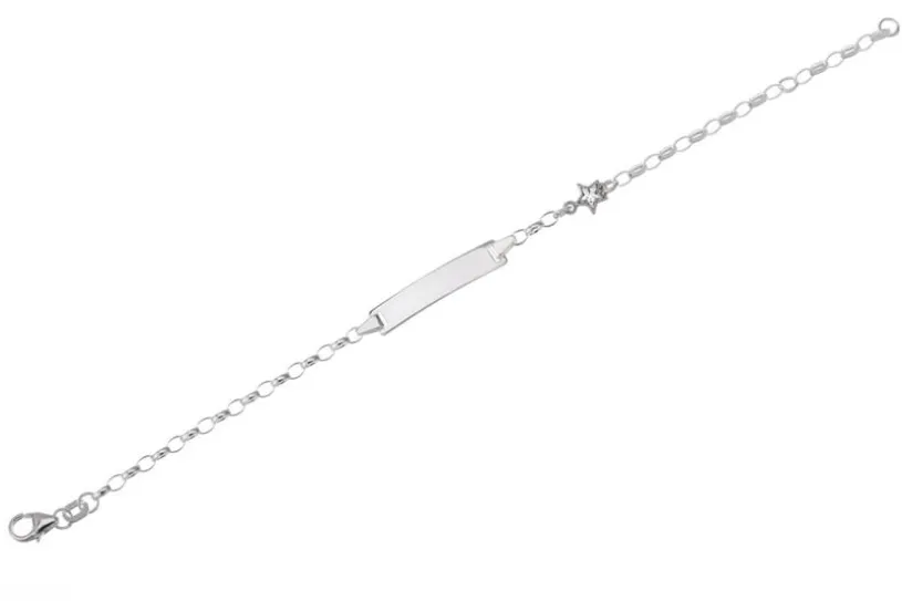 Kinder-ID Armband Erbse 2,3mm mit Zirkoniastern - 925 Silber