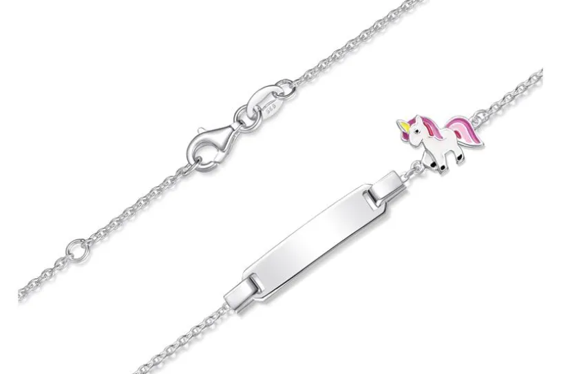Kinder-ID-Armband Erbse1,5mm Einhorn - 925 Silber