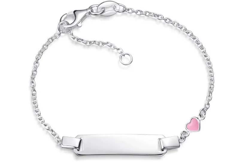 Kinder-ID-Armband Erbse1,5mm Herz rosa - 925 Silber