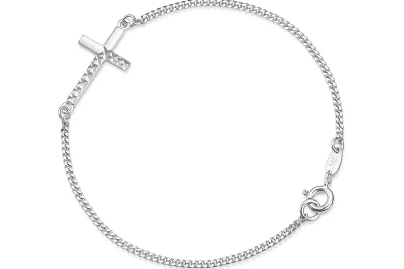 Panzerkette Armband 1,7mm mit eingehängtem Kreuz - 925 Silber
