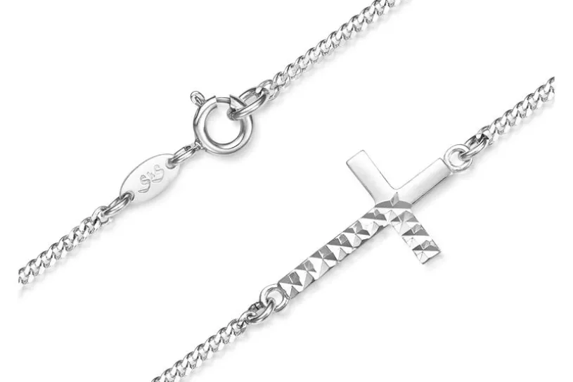 Panzerkette Armband 1,7mm mit eingehängtem Kreuz - 925 Silber