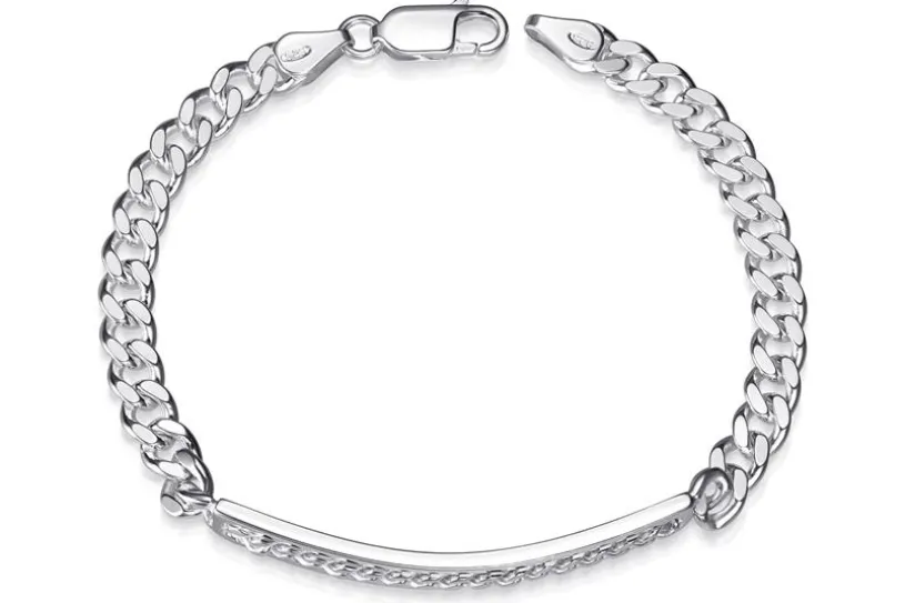 Panzerkette Armband 5,5mm mit Platte - 925 Silber
