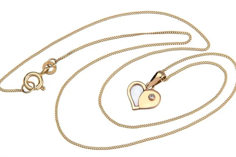 Panzerkette 1mm mit Anhänger "Herz" - 585 Gold