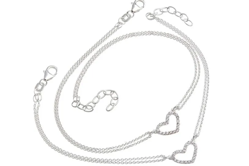 Schmuckset Armband und Fusskette Herz 2reihig - 925 Silber 925 Silber